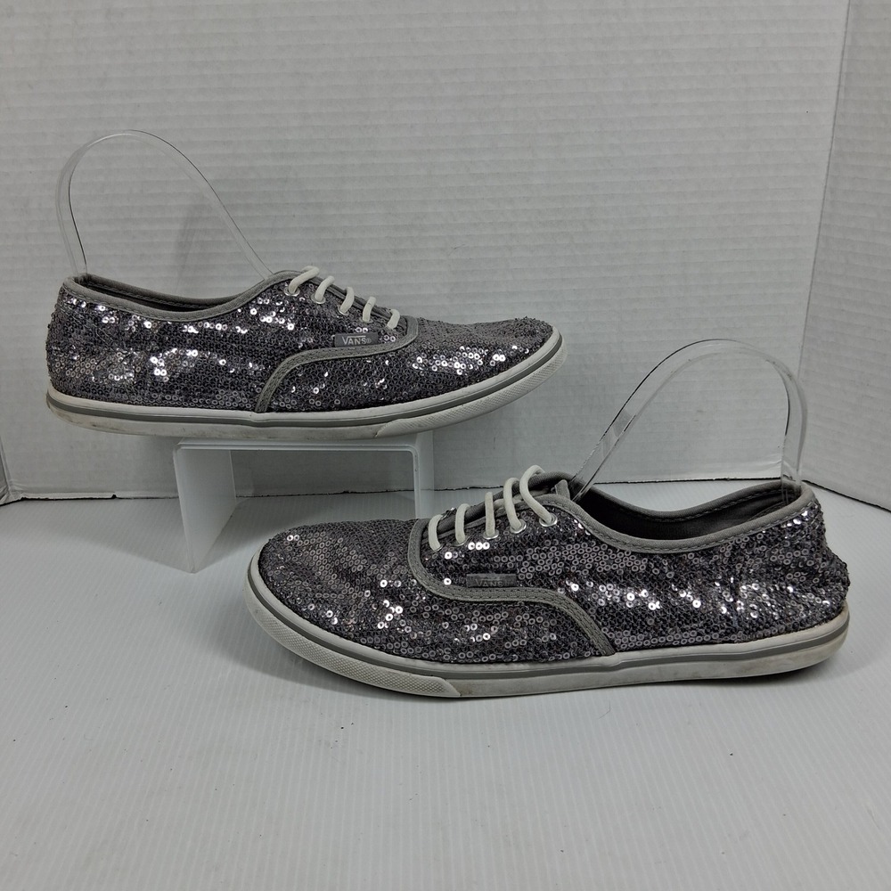 Vans Authentic Lo Pro Silver Sequin Low Top Sneakers Mens 7.5 Womens 9 Sparkly